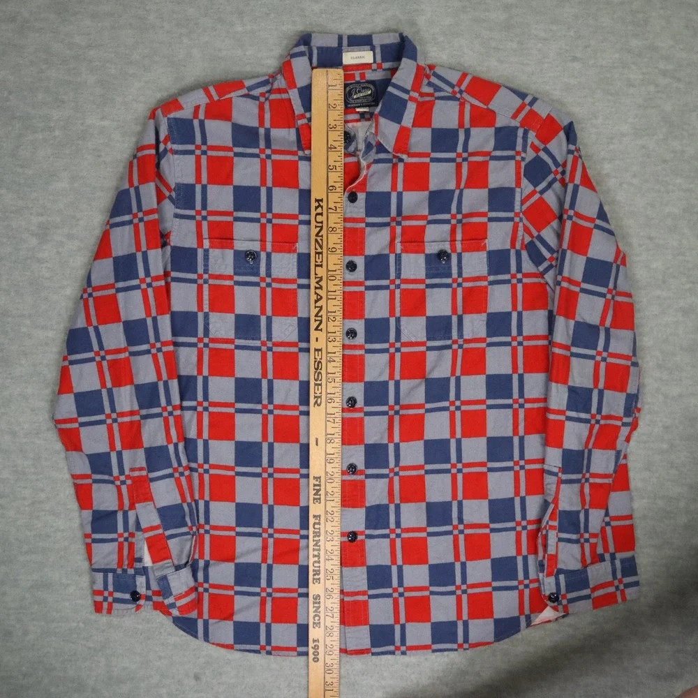 J.Crew New York Chamois Shirt Mens L Red Blue Gray Plaid 100% Cotton Classic Fit